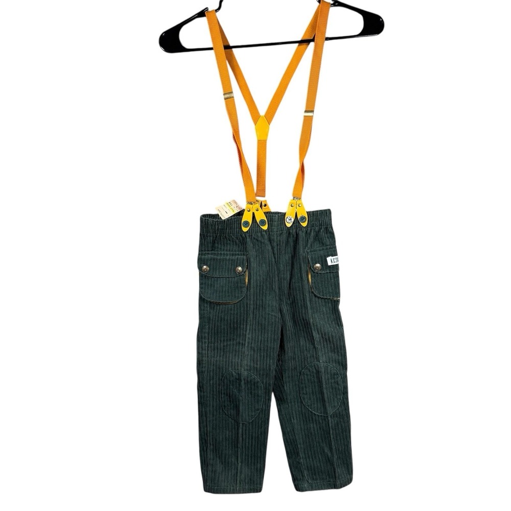 Vintage Deadstock K.C.'S Kids Corduroy Pants Suspenders Size 3T Green Boy Button